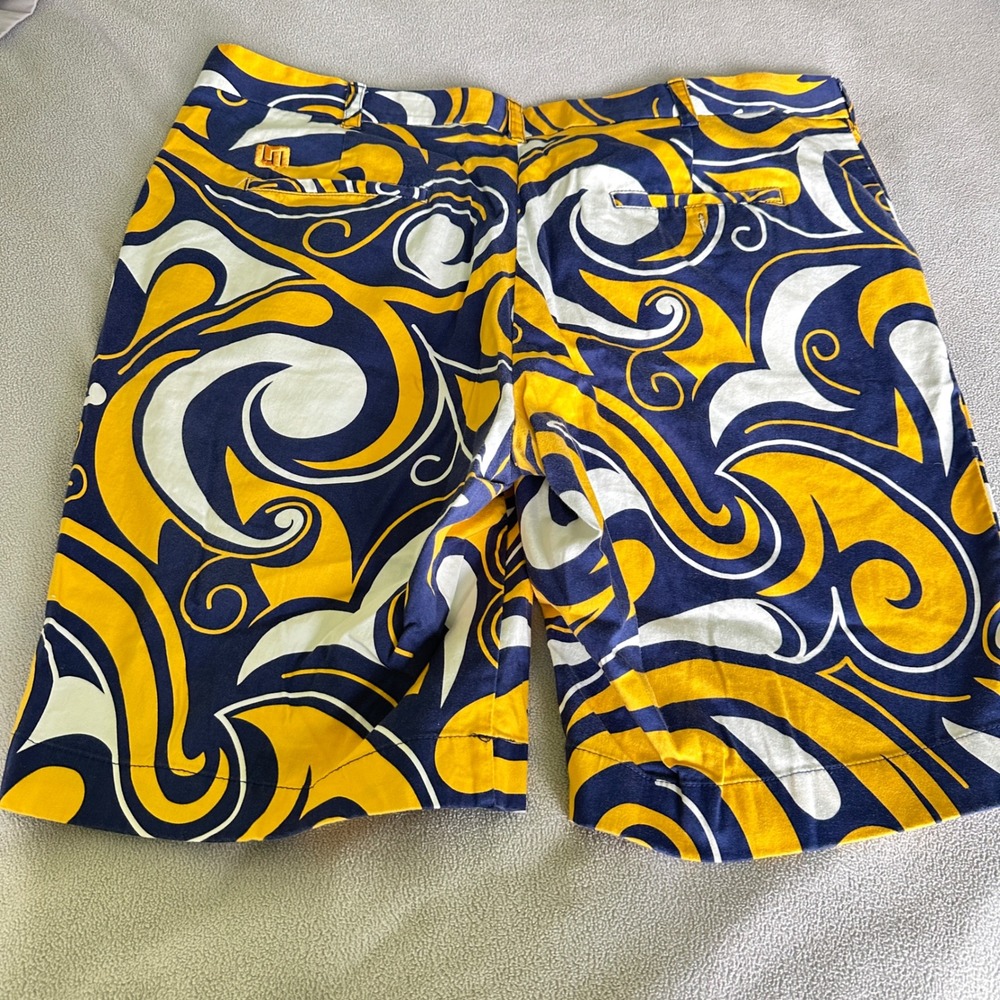 Loudmouth Golf Shorts Mens 40 Blue Gold Splash Psychedelic Swirl Pattern